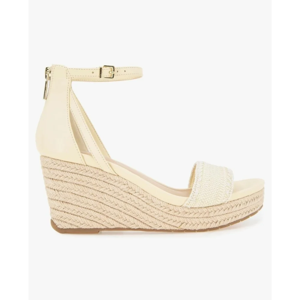 Kenneth Cole Women Macrame Strap Zipper Espadrille Wedge Platform 10 M Ivory